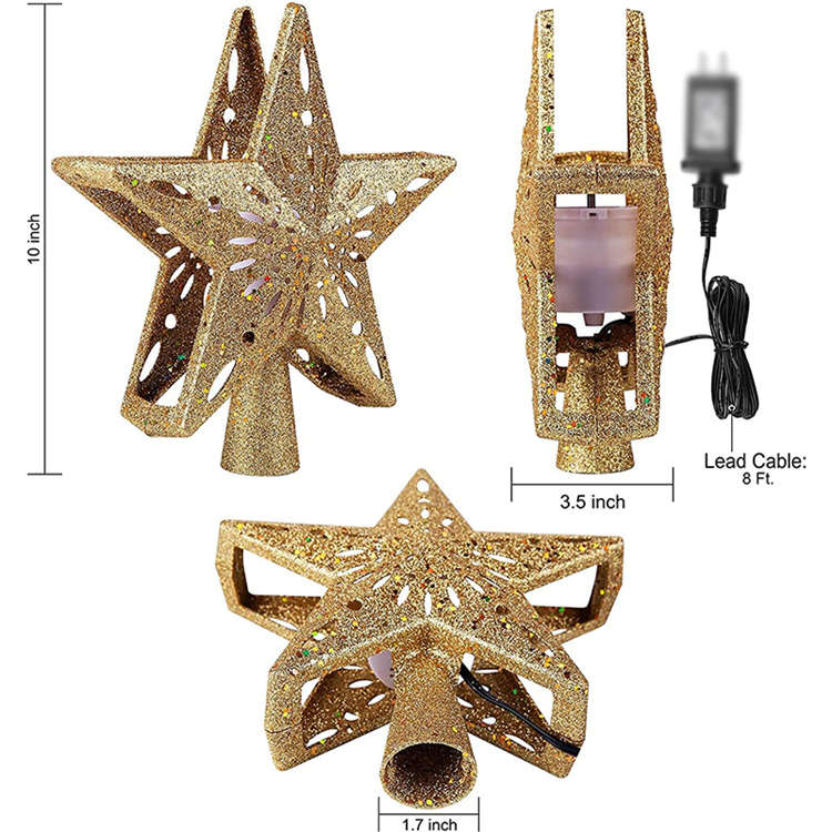 Christmas Star Tree Topper with Built-in Led Snowflake Projector Lights-Gold