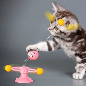 Springs Interactive Cat Toy with Feather Stick Suction Cup-Pink