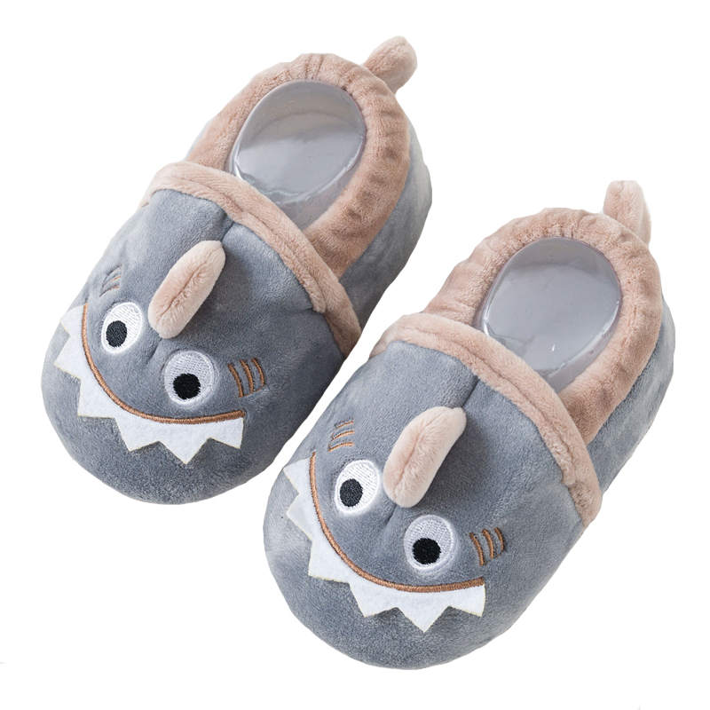 Toddler Baby Boys Girls Cute Shark Shoes Soft Anti-slip Winter Slippers-DarkGrey