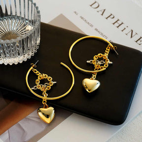 C-shaped Chain Earrings Love Pendant Two Tone Earrings