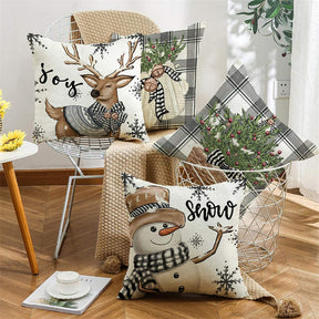 4Pcs Christmas Pillow Covers 45 x 45cm Snowman Reindeer Pattern Cushion Decorative