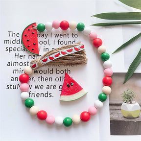 3 Pcs Country Tiered Tray Decorations Lemon Watermelon Apple Wood Bead Garland