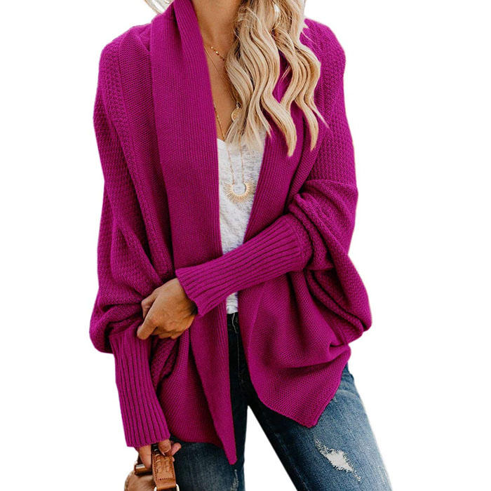 Women's Batwing Knitted Oversized Slouchy Solid Cardigan Sweater Knit Outwear-Rose