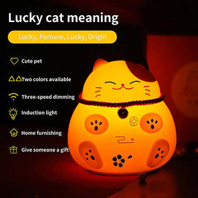 Lucky Cat Night Light Pat Light USB Rechargeable with 3 Colors-Pink