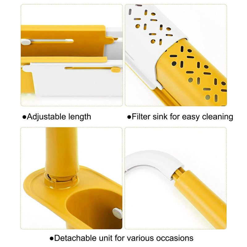 Telescopic Sink Storage Rack Dishcloth Sponge Draining Holder-Yellow