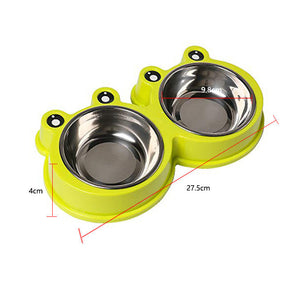 Double Dog Cat Bowls Cute Modeling No-Slip Stainless Steel Pet Bowls-Green