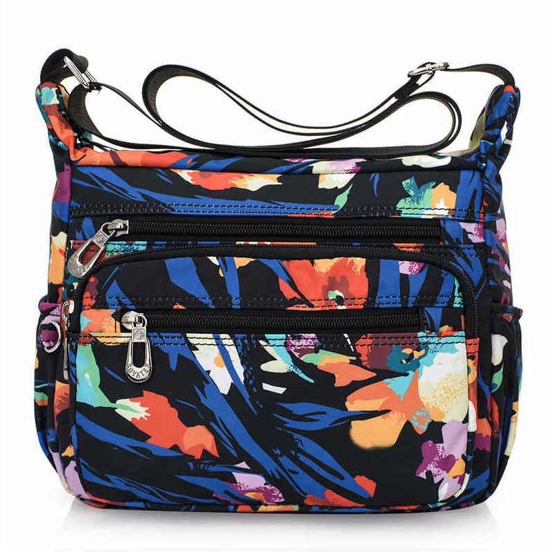 Women Nylon Floral Crossbody Bag Multi Pocket Shoulder Bag-Mini Flower