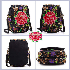 Embroidered Cute Mini Crossbody Bag for Women Small Cell-phone Pouch Coin Purse-A