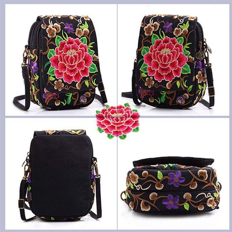 Embroidered Cute Mini Crossbody Bag for Women Small Cell-phone Pouch Coin Purse-A