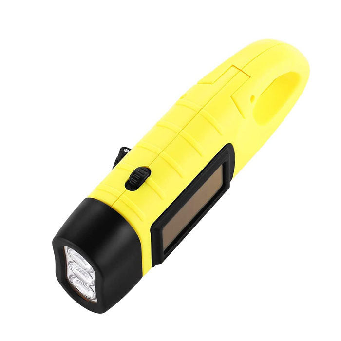 2 Pcs Hand Crank Solar Powered Flashlight Emergency Rechargeable LED Flashlight-Yellow