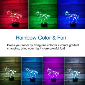 3D Horse Illusion Lamp LED 7 Color with Touch Remote Control Night Light for Kids