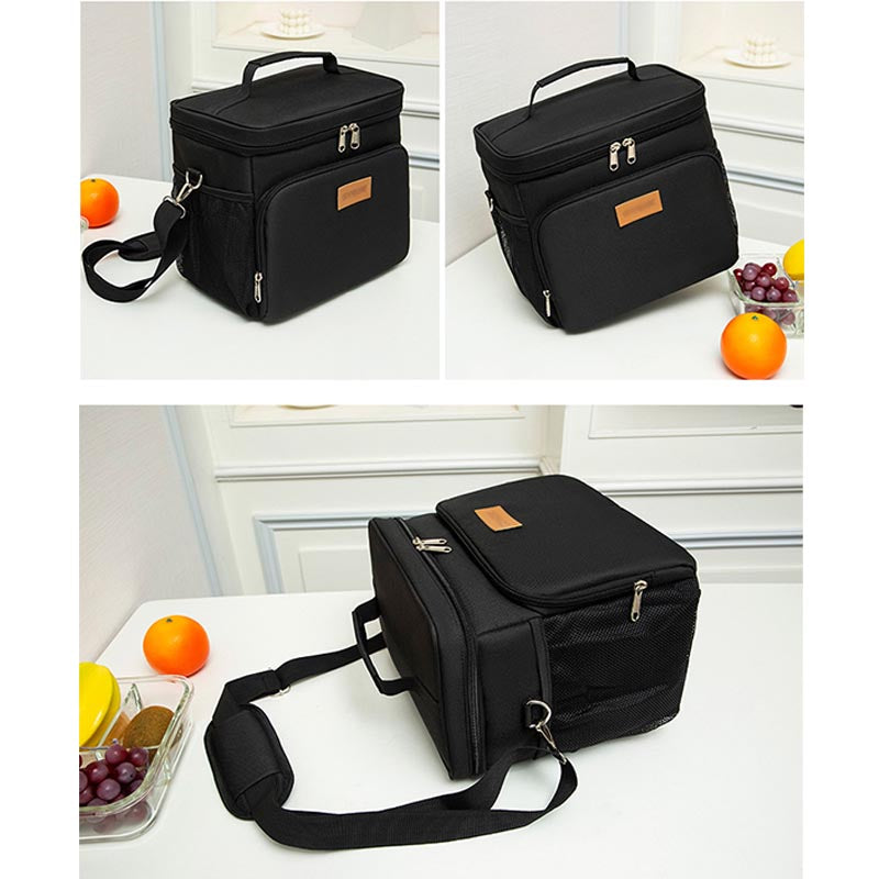 Large Bento Lunch Bags Multi Pocket Insulated Shoulder Handle Bag-Black