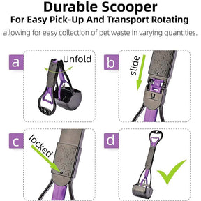 Non-Breakable Pet Pooper Scooper with Long Handle for Easy Grass and Gravel Pick Up-Purple