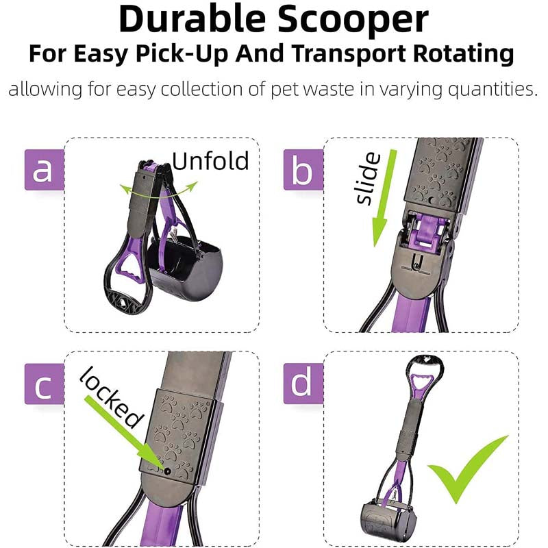 Non-Breakable Pet Pooper Scooper with Long Handle for Easy Grass and Gravel Pick Up-Purple