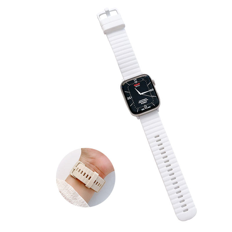 Silicone Wave Pattern Watch Band Compatible with Apple Watch- White