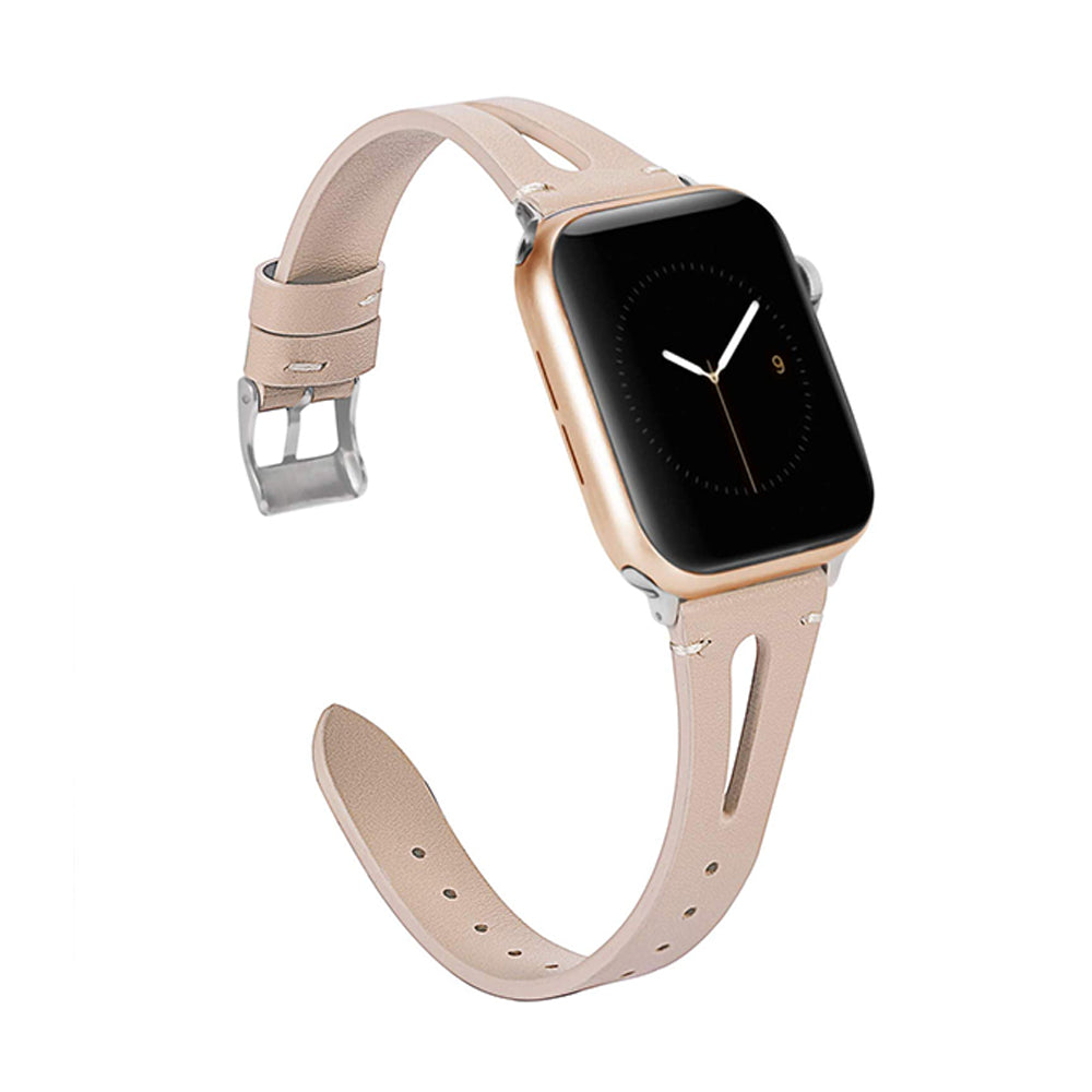 Fashion Triangle Hole Leather Watch Band For Apple Watch SE/6/5/4/3/2/1(Apricot)