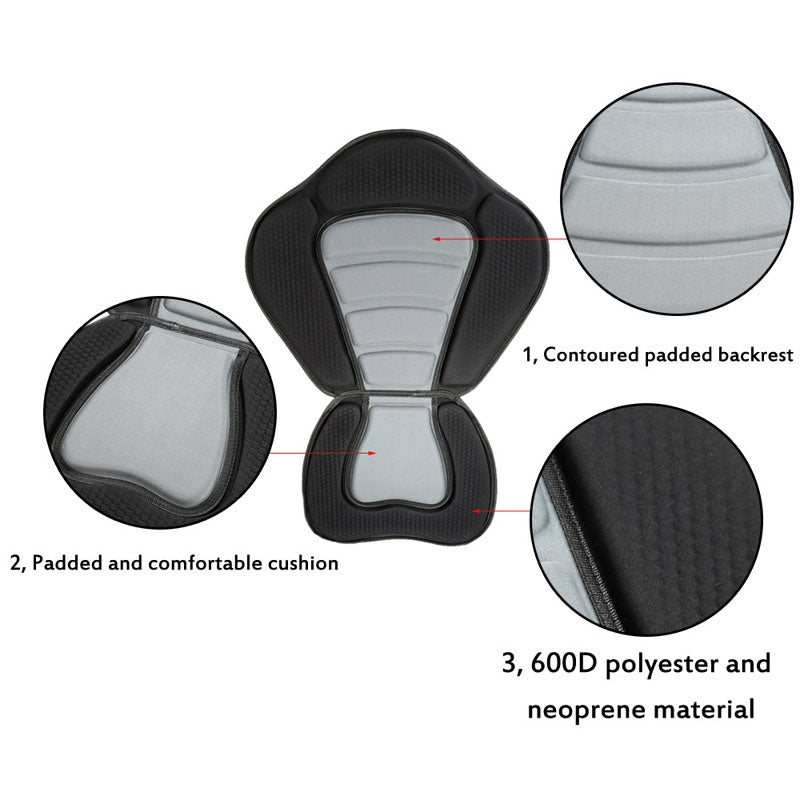 Kayak Cushion with High Backrest Storage Pocket Detachable Paddle-Board Seat for Rowboats
