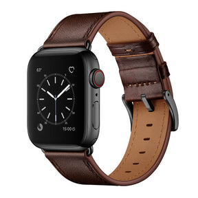 Classic Watchband Cowhide Suitable for iWatch Ultra Series 8 SE 7 6 5 4 3 2 1-Black-DarkBrown