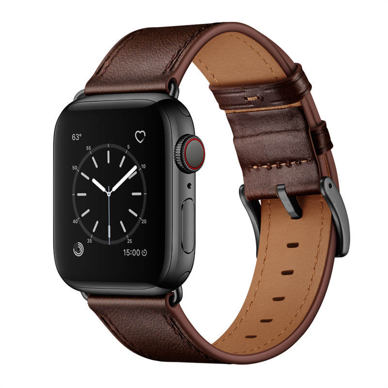 Classic Watchband Cowhide Suitable for iWatch Ultra Series 8 SE 7 6 5 4 3 2 1-Black-DarkBrown