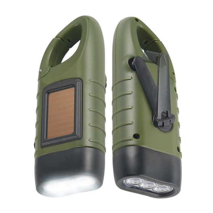 2 Pcs Hand Crank Solar Powered Flashlight Emergency Rechargeable LED Flashlight-Green