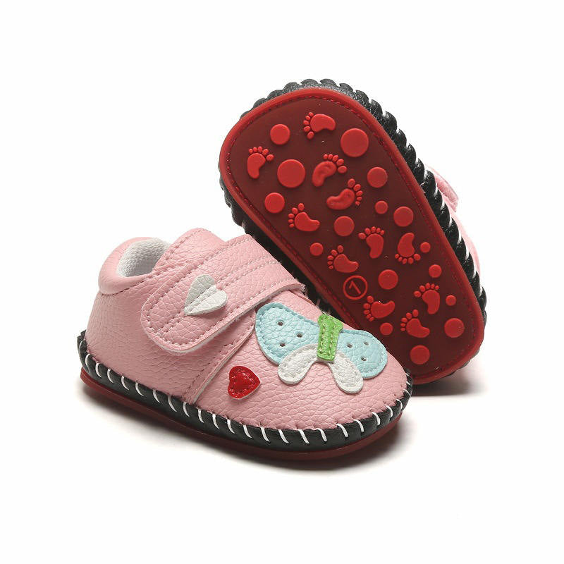 Baby Girls Pu Leather Walking Sneakers Toddler Rubber Cartoon Shoes-Pink