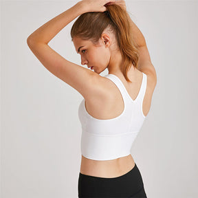 Medium Support Sports Bra Scrunched Front Fitness Racerback Vest-White