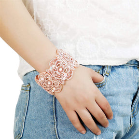 Womens Vintage Filigree Cuff Bangle Bracelet-RoseGoldAB