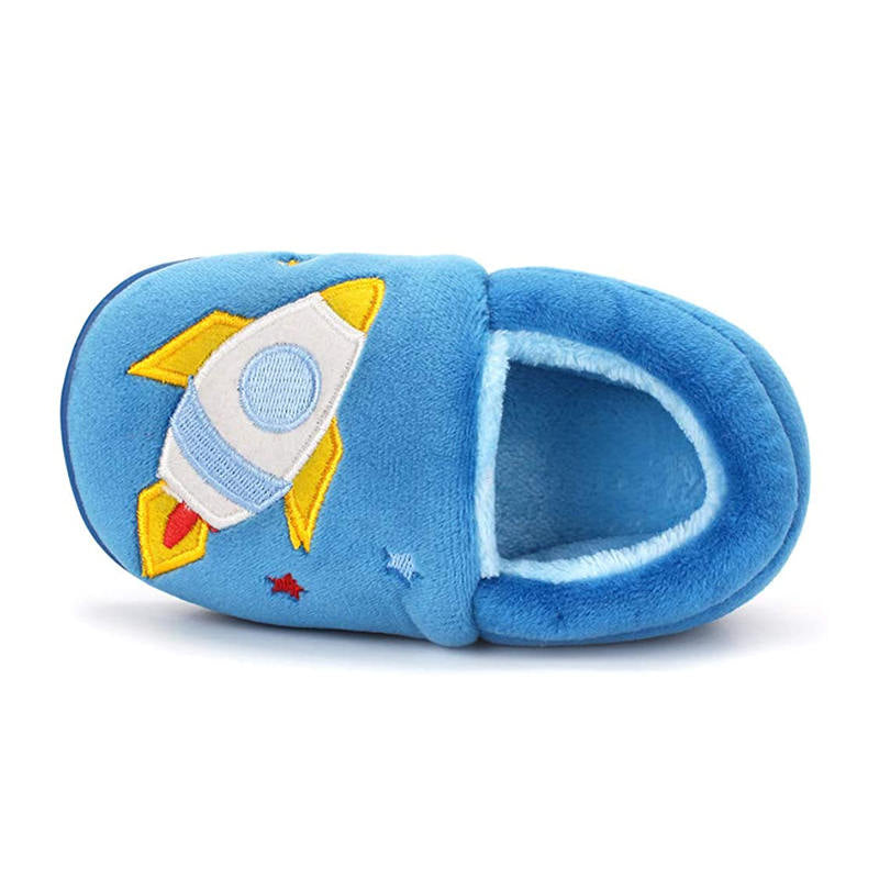 Boys Girls Warm Slippers Cartoon Kids Winter Indoor Household Shoes-Blue