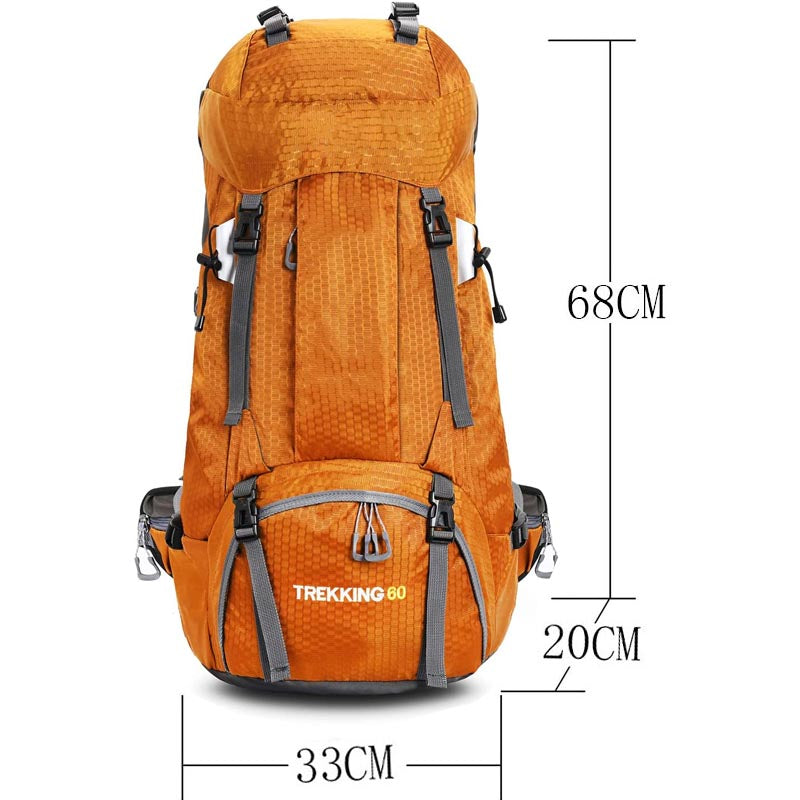 60L Waterproof Lightweight Hiking Backpack with Rain Cover for Climbing Camping-Gold