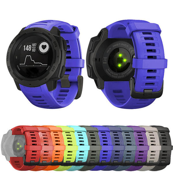 For Garmin Instinct Watchband Soft Silicone Adjustable Replacement Strap 22MM Black Steel Buckle-Teal