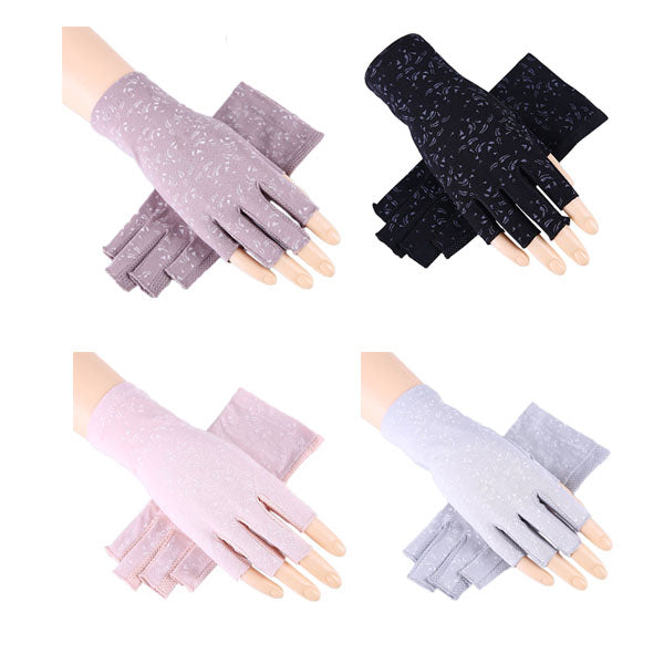 4 Pairs Women Gloves Summer Sunscreen Fingerless Gloves UV Protection Half Finger Gloves-A