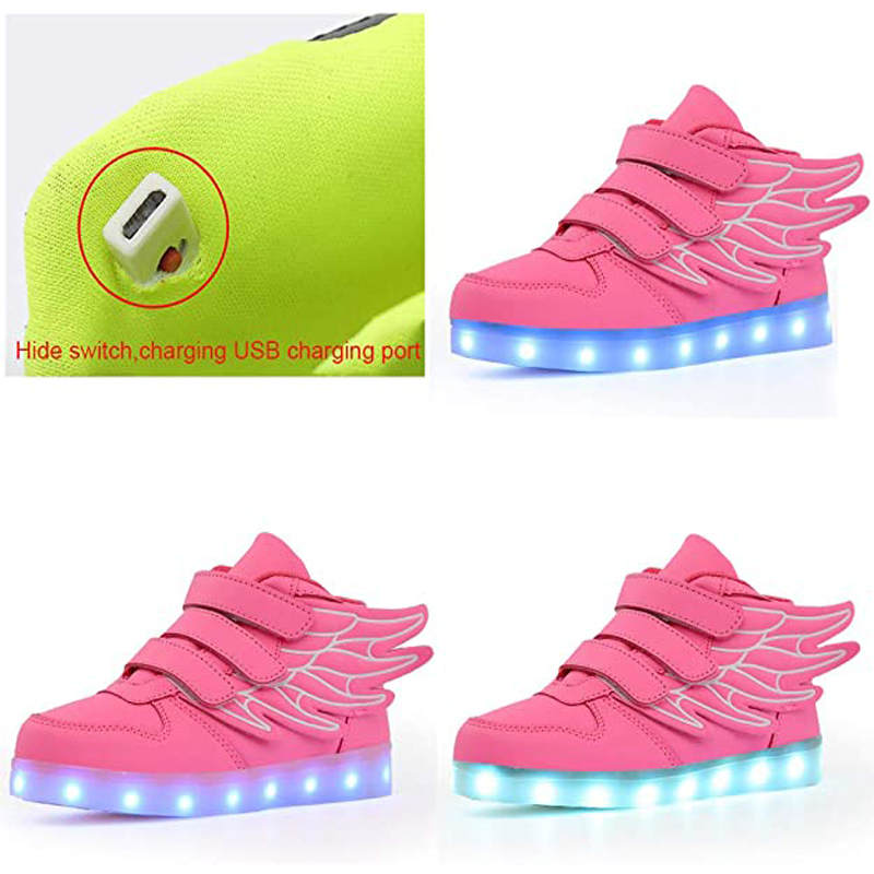 LED Light Sneakers USB Rechargeable Flashing Shoes for Boys Girls-White