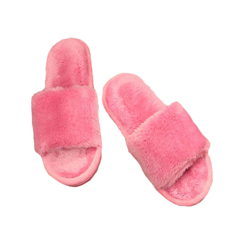 Womens Fuzzy Slippers Open Toe Cozy Memory Foam Sandals-Furry Pink