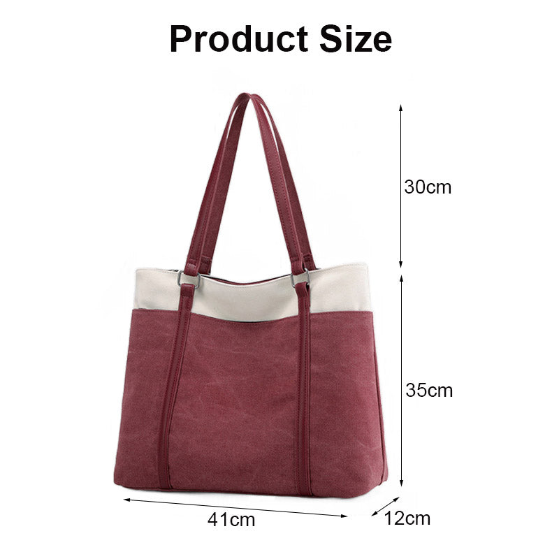 Womens Canvas Shoulder Bag Simple High Capacity Totes for Work Travel-Purple Coffee