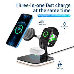 3-in-1 Magnetic Wireless 25W Fast Charger Watch Headset Desktop Phone Stand-Black