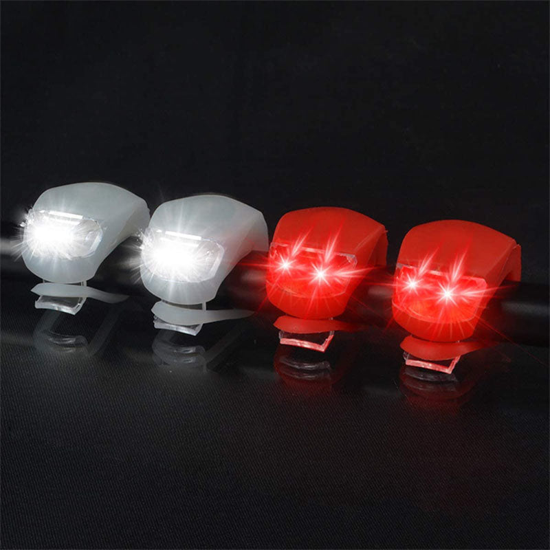 LED Bicycle Silicone Tail Light Kit Waterproof Mountain Bike Headlight 4 Pack White Red