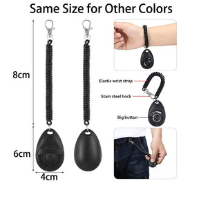 2Pcs Pet Training Clicker with Wrist Strap for Dog Training -Black + Blue