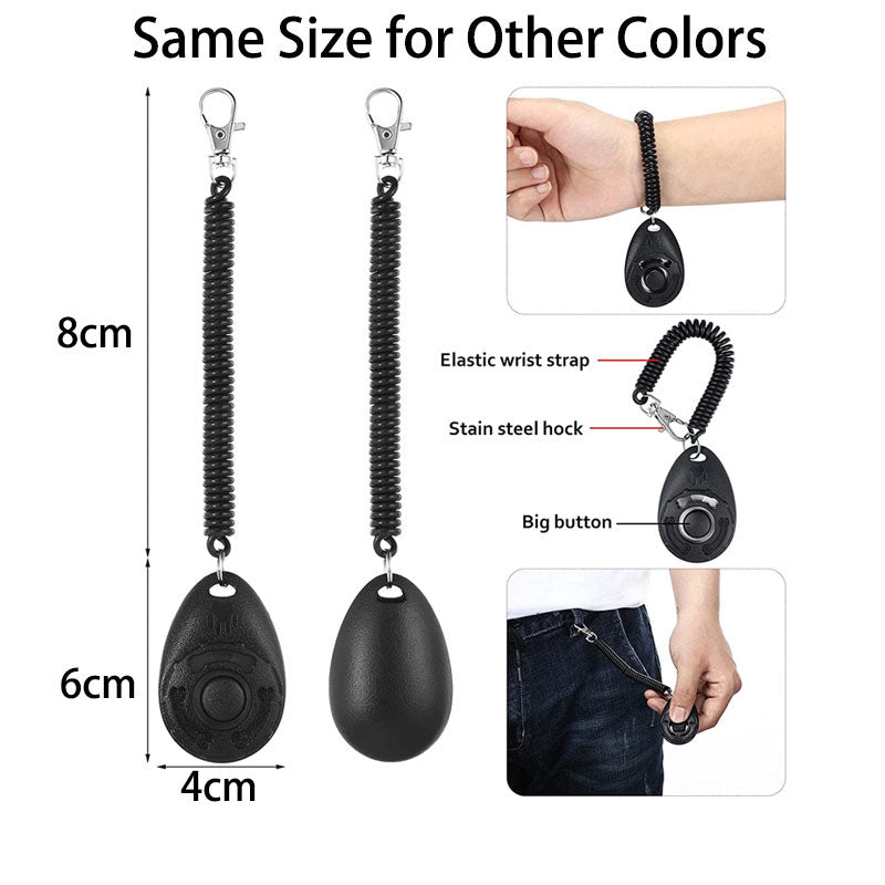 2Pcs Pet Training Clicker with Wrist Strap for Dog Training -Black + Blue