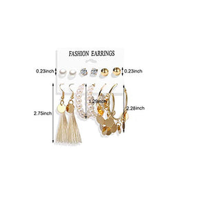 6 Pairs Fashion Earrings Set with Tassel Dangle Hoop Earrings Colorful Statement Earrings Studs-(Style 10)