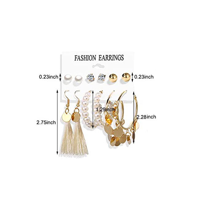 6 Pairs Fashion Earrings Set with Tassel Dangle Hoop Earrings Colorful Statement Earrings Studs-(Style 10)