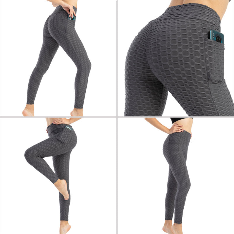 Womens Leggings Ruched Butt Lifting Stretchy Tights with Pockets-Grey
