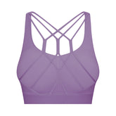 Strappy Sports Bra Breathable Wirefree Crop Basic Tops for Running-Purple