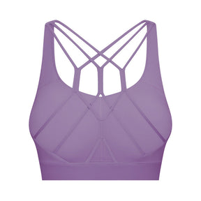 Strappy Sports Bra Breathable Wirefree Crop Basic Tops for Running-Purple