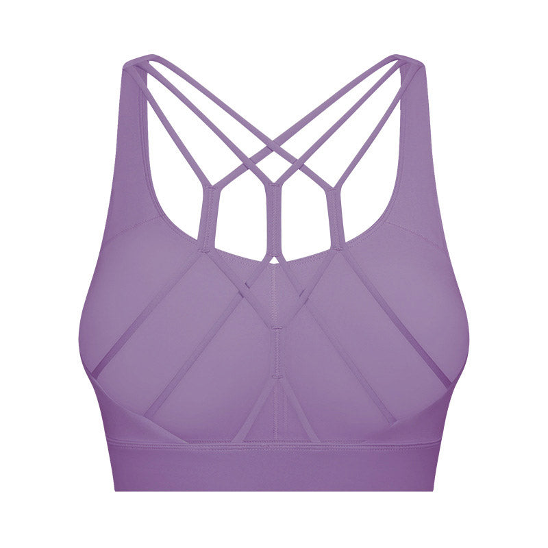 Strappy Sports Bra Breathable Wirefree Crop Basic Tops for Running-Purple