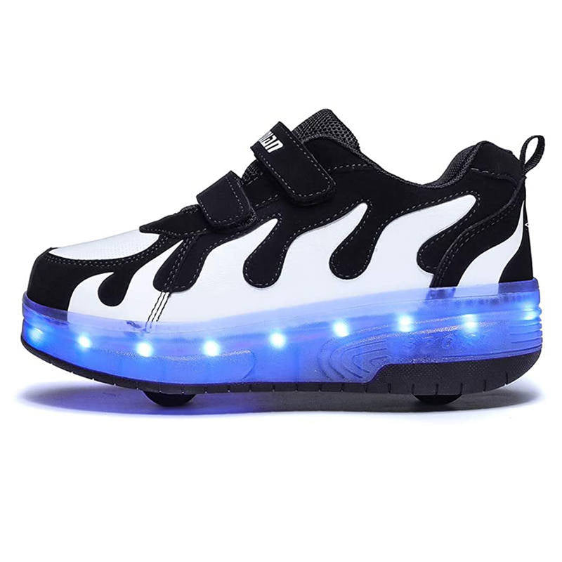 Roller Shoes Chargeable for Girls Boys Kids LED Sneakers-BlackWhite