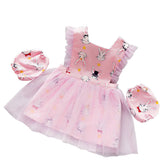 Girls Princess Dress Apron with Sleeves Covers for Cooking Painting-Pink Rabbit