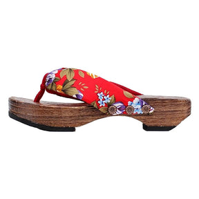 Womans Japanese Traditional Slip On Clogs Flip Flop Sandals-Red