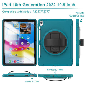 Tablet Case For iPad 10th with 360¡ã Kickstand/Hand Strap Shockproof-Blue1