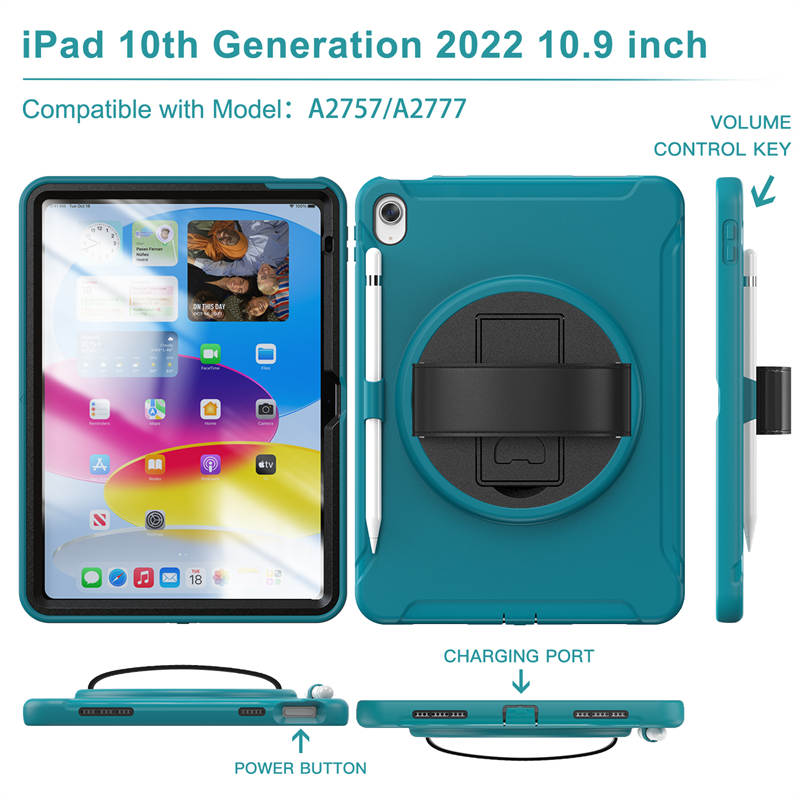 Tablet Case For iPad 10th with 360¡ã Kickstand/Hand Strap Shockproof-Blue1