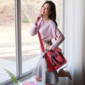 4pcs Women Fashion Handbags Purse Vintage Shoulder Bag-Red